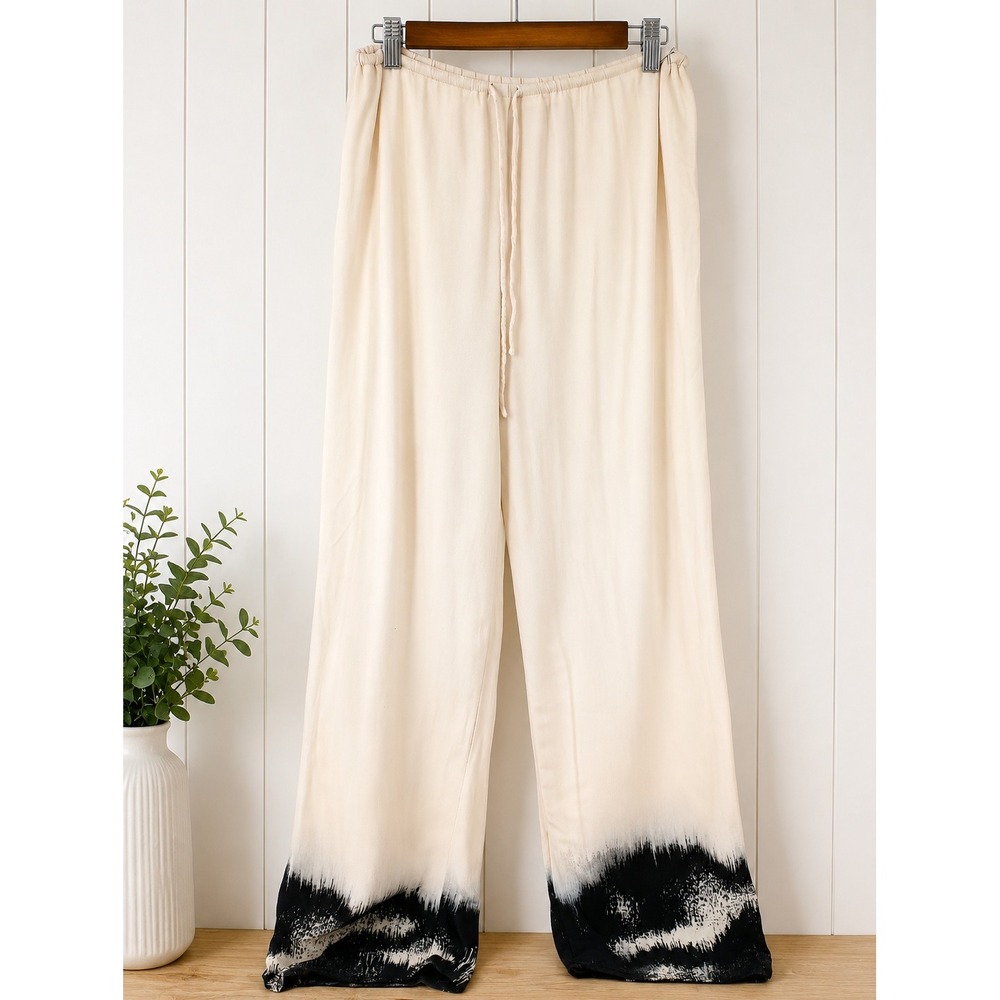DISSH Wide Leg Pants Womens 4 Cream Black Ombre Drawstring Lined